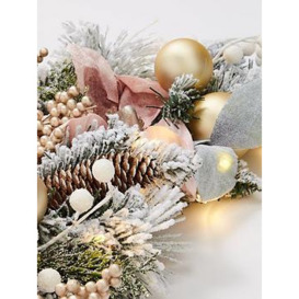 Very Home Frosted Rose Pre-Lit Teardrop Christmas Wreath - 70 X 26.7 Cm