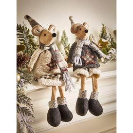 Festive Set Of 2 Sitting Boy And Girl Mice Christmas Decorations