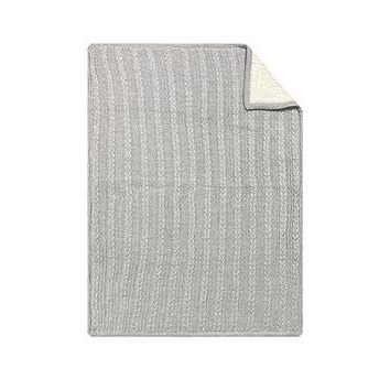 Silvercloud Cable Knit Blanket with Sherpa Reverse- Grey, Grey