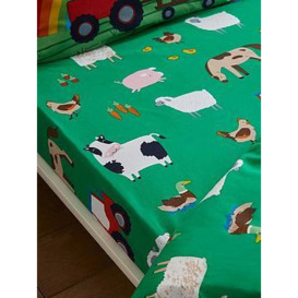 Catherine Lansfield Farmyard Animals Fitted Sheet - Green, Green, Size Junior