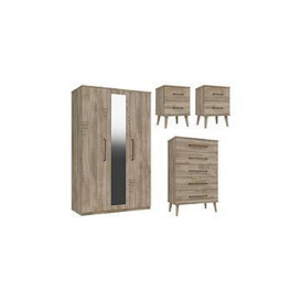 One Call Tuscany Part Assembled 3 Piece Package - 3 Door Mirrored Wardrobe, 5 Drawer Chest And 2 Bedside Chests