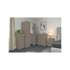 One Call Reagon Part Assembled 3 Piece Package - 3 Door Mirrored Wardrobe, 5 Drawer Chest And 2 Bedside Chests
