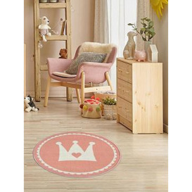 Everyday Small Crown Circle Rug - 67cm, Pink