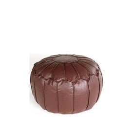 Moroccan Piped Faux Leather Pouffe - Brown