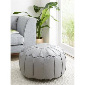 Moroccan Piped Faux Leather Pouffe - Grey