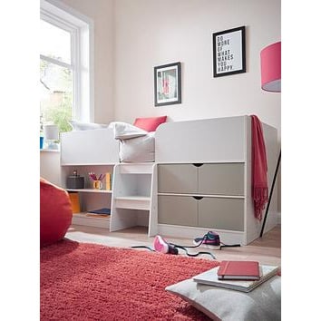 Very Home Ted Mid Sleeper Bed with Storage and Mattress Options (Buy and SAVE!) - Bed Frame Only, Grey