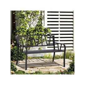 Outsunny 2-Seater Garden Bench Metal Loveseat With Decorative Backrest And Ergonomic Armrest