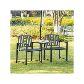 Outsunny 2-Seat Garden Loveseats With Coffee Table