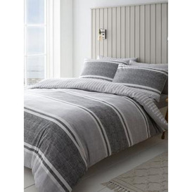 Catherine Lansfield Textured Banded Stripe Duvet Cover Set - Charcoal
