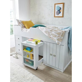 Very Home Atlanta Mid Sleeper Bed with Storage and Pull Out Desk - White - Bed Frame Only, White