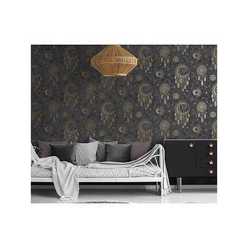 Holden Decor Dreamcatcher Wallpaper - Black/gold, One Colour