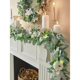Very Home Pre-Lit Garland With Frosted Leaves, Berries And Pumpkins - 6-Foot