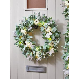 Very Home 60 Cm Led Wreath With Frosted Leaves, Berries And Pumpkins