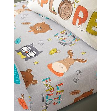 Catherine Lansfield Woodland Adventure Fitted Sheet , Grey, Size Single