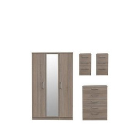 Swift Halton Part Assembled 4 Piece Package - 3 Door Mirrored Wardrobe, 5 Drawer Chest And 2 Bedside Chests - Fsc&Reg Certified
