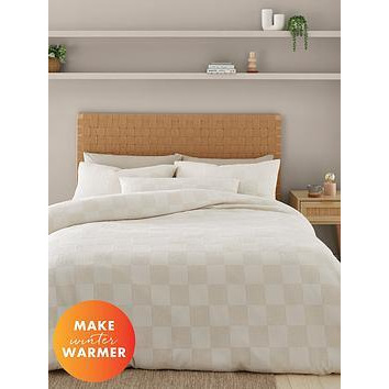 Catherine Lansfield Cosy Checkerboard Boucle Duvet Cover Set - Cream