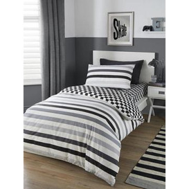Bedlam Beckette Stripe Monochrome Duvet Cover Set, Black, Size Single
