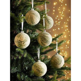 Very Home Set Of 6 Marble Frosted Christmas Tree Baubles - Green