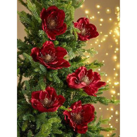Very Home Set Of 6 Clip On Magnolia Burgundy Flower Christmas Tree Decorations