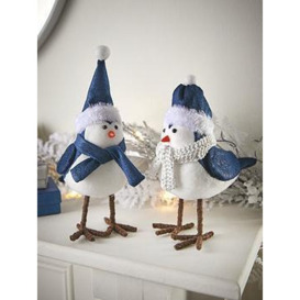 Very Home Set Of 2 Christmas Robin Decorations - Blue/White