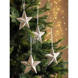 Very Home Set Of 4 Wooden Star Hanging Christmas Tree Decorations