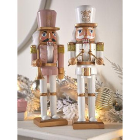 Very Home Set Of 2 Pink/White Nutcracker Christmas Decorations - 12 Inch