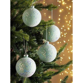 Festive Set Of 4 Glass Green Christmas Tree Baubles