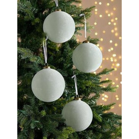 Very Home Set Of 4 Large Flocked Christmas Tree Baubles - Green