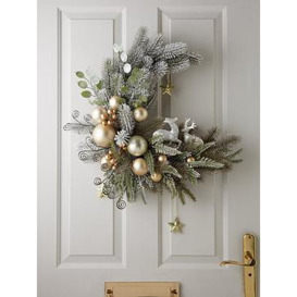 Very Home Moon Shaped Christmas Wreath With Reindeers And Stars