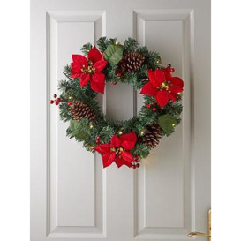 Poinsettia Pre Lit Christmas Wreath - Red