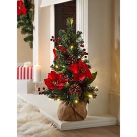 24 Inch Poinsettia Table Top Pre Lit Christmas Tree