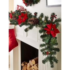 6Ft Poinsettia Pre Lit Christmas Garland - Red