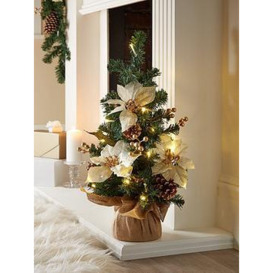 24 Inch Poinsettia Lit Table Top Christmas Tree  - Gold