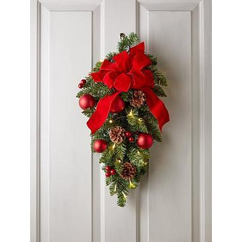 Very Home Bows And Baubles Teardrop Lit Christmas Wreath/Door Hanger