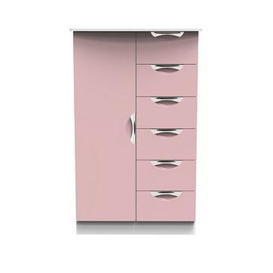 SWIFT Alva Ready Assembled 1 Door, 6 Drawer Compact Midi Wardrobe - Pink, Pink