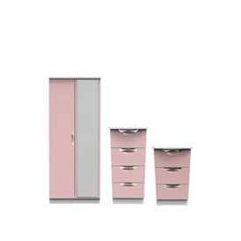 SWIFT Alva Ready Assembled 3 Piece Package - 2 Door Wardrobe, Bedside Table & 3 Drawer Chest, Pink