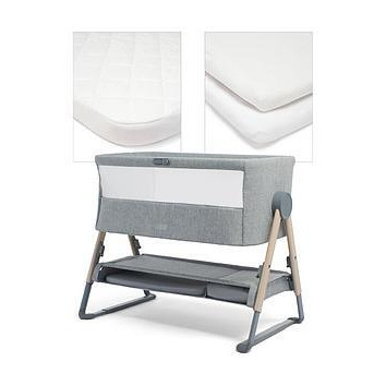 Mamas & Papas Lua Bedside Crib Grey Bundle- White, White