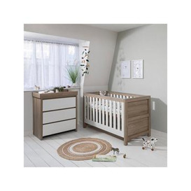 Tutti Bambini Modena 2 Piece Furniture Set - White/Oak (Cot Bed, Sprung Mattresss and Chest Changer), White/Oak
