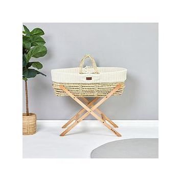 The Little Green Sheep Natural Knitted Moses Basket & Rocking Stand - Linen, Linen