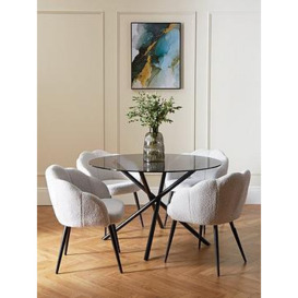 Very Home Angel Glass Top 120 Cm Dining Table With 4 Angel Boucle Chairs - Black/Cream