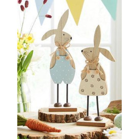 Very Home Set 2 Easter/ Spring Wooden Rabbits In Dungarees