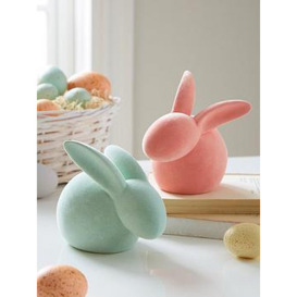 Very Home Set Of 2 Flocked Spring/ Easter Rabbit Decorations