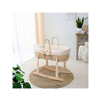 Clair De Lune Chelsea Palm Moses Basket - With Natural Rocking Stand, Cream/Natural