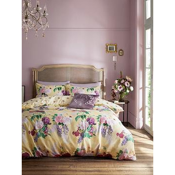 Catherine Lansfield Embroidered Blossom Ochre Duvet Cover And Pillowcase Set Yellow/White By Dunelm