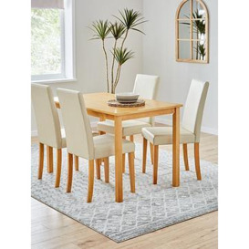 Very Home Primo 120 Cm Dining Table + 4 Faux Leather Chairs - Wood/Cream