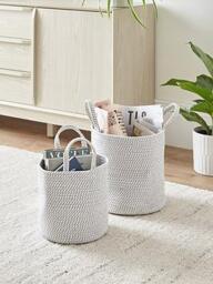 Very Home Set Of 2 Cotton Rope Storage Baskets In White