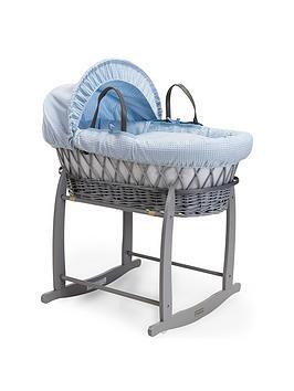Clair De Lune Waffle Grey Wicker Moses Basket and Deluxe Rocking