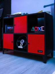 X Rocker MESH-TEK Wide Display Cabinet with 6 Cube Storage, Black/Red