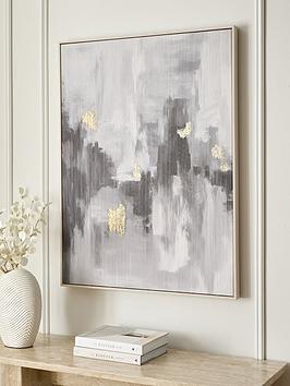 The Very Collection Grey Abstract Textured Capped Canvas With Gold Leaf 76X100Cm