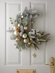 Very Home Moon Shaped Christmas Wreath With Reindeers And Stars